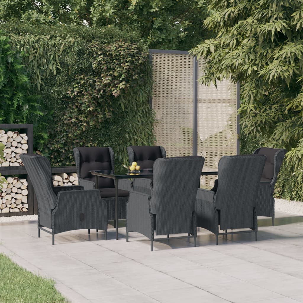 Vetonek Set de comedor para jardín 7 piezas ratán sintético gris oscuro