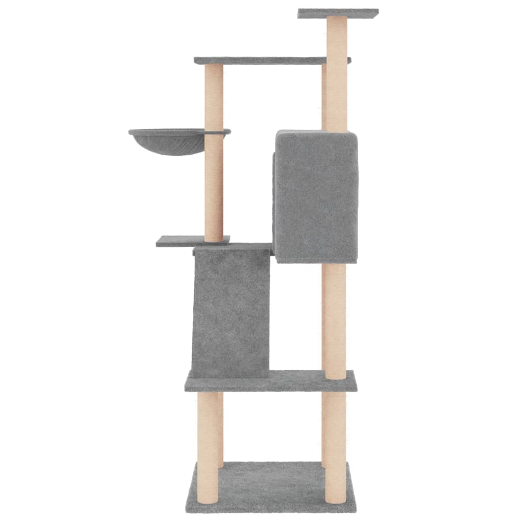 Rascador para gatos con postes de sisal gris claro 143 cm vidaXL