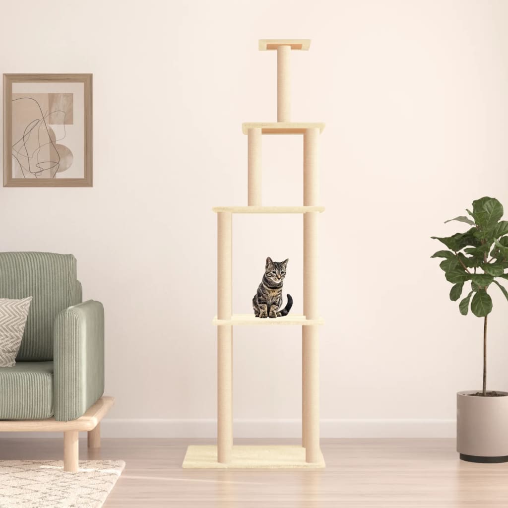 Vetonek Rascador para gatos con postes de sisal color crema 183 cm