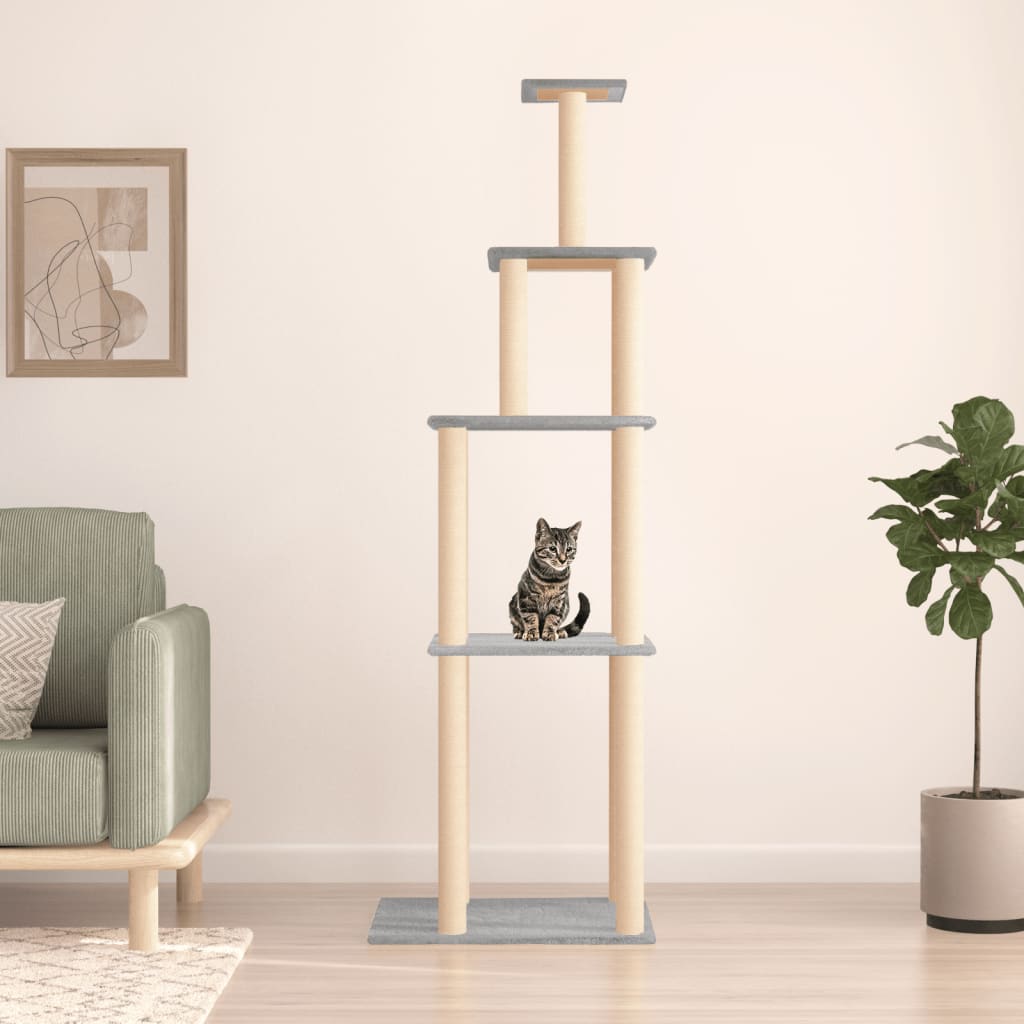 Vetonek Rascador para gatos con postes de sisal gris claro 183 cm