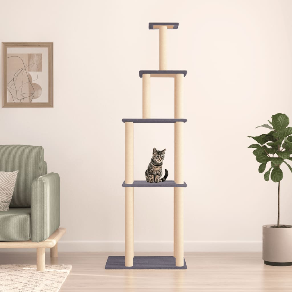 Vetonek Rascador para gatos con postes de sisal gris oscuro 183 cm