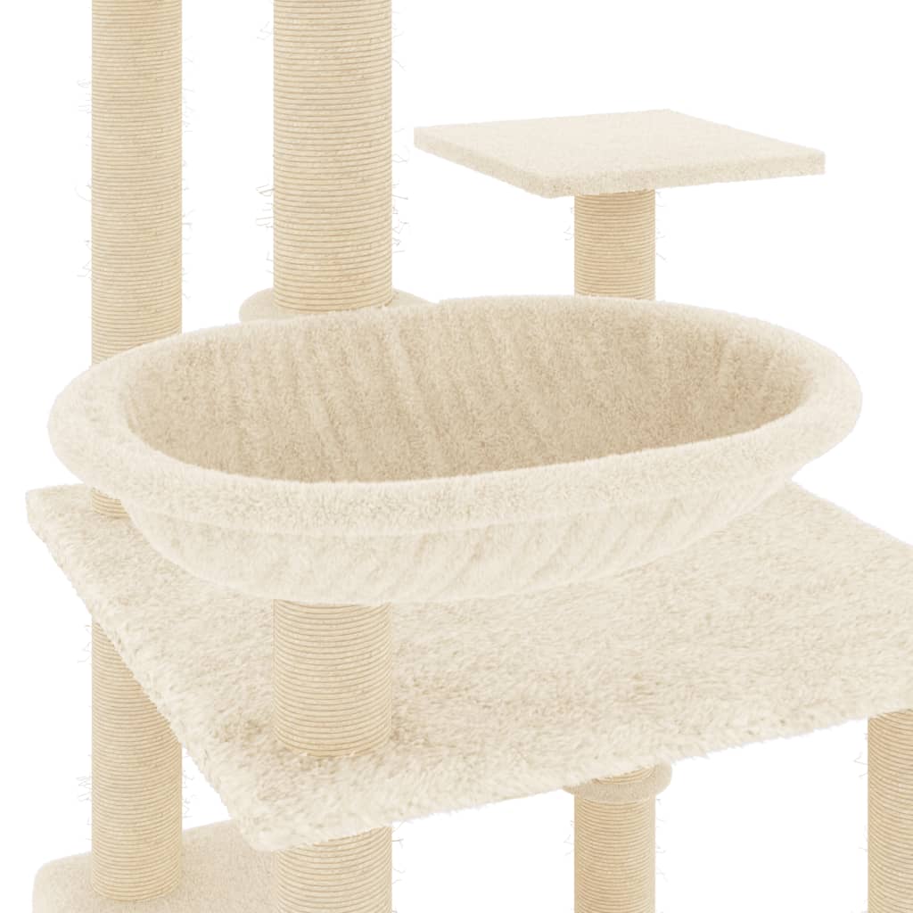 Rascador para gatos con postes de sisal color crema 141 cm - Vetonek