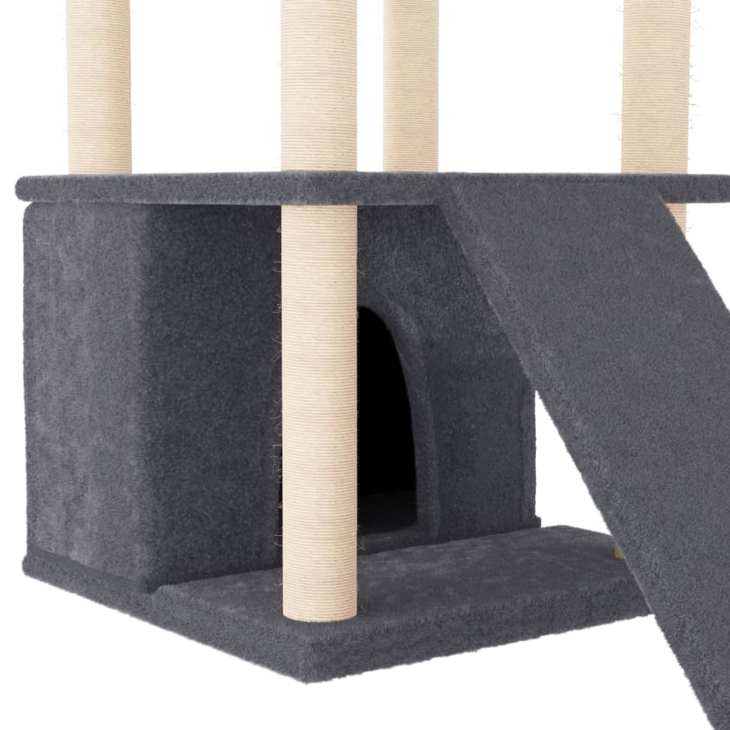 Rascador para gatos con postes de sisal gris oscuro 133 cm - Vetonek