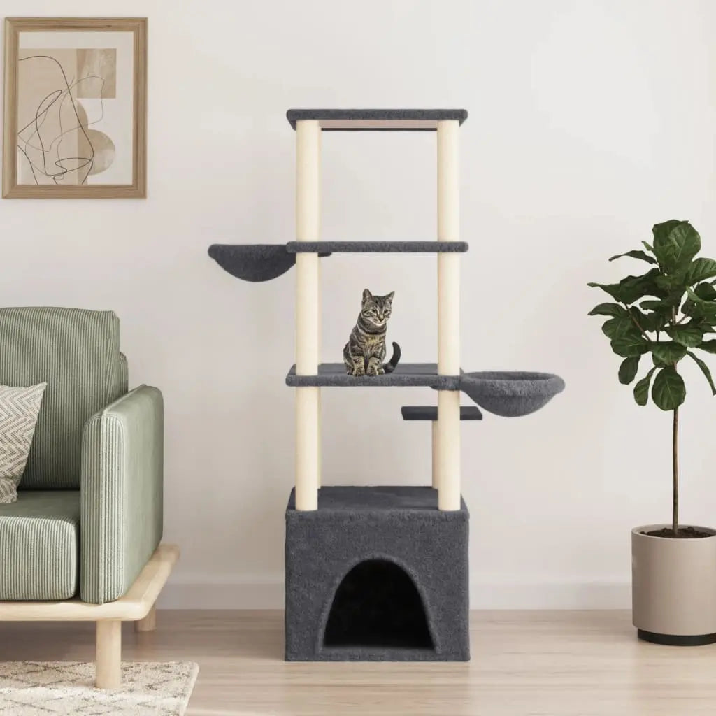 Vetonek Rascador para gatos con postes de sisal gris oscuro 147 cm