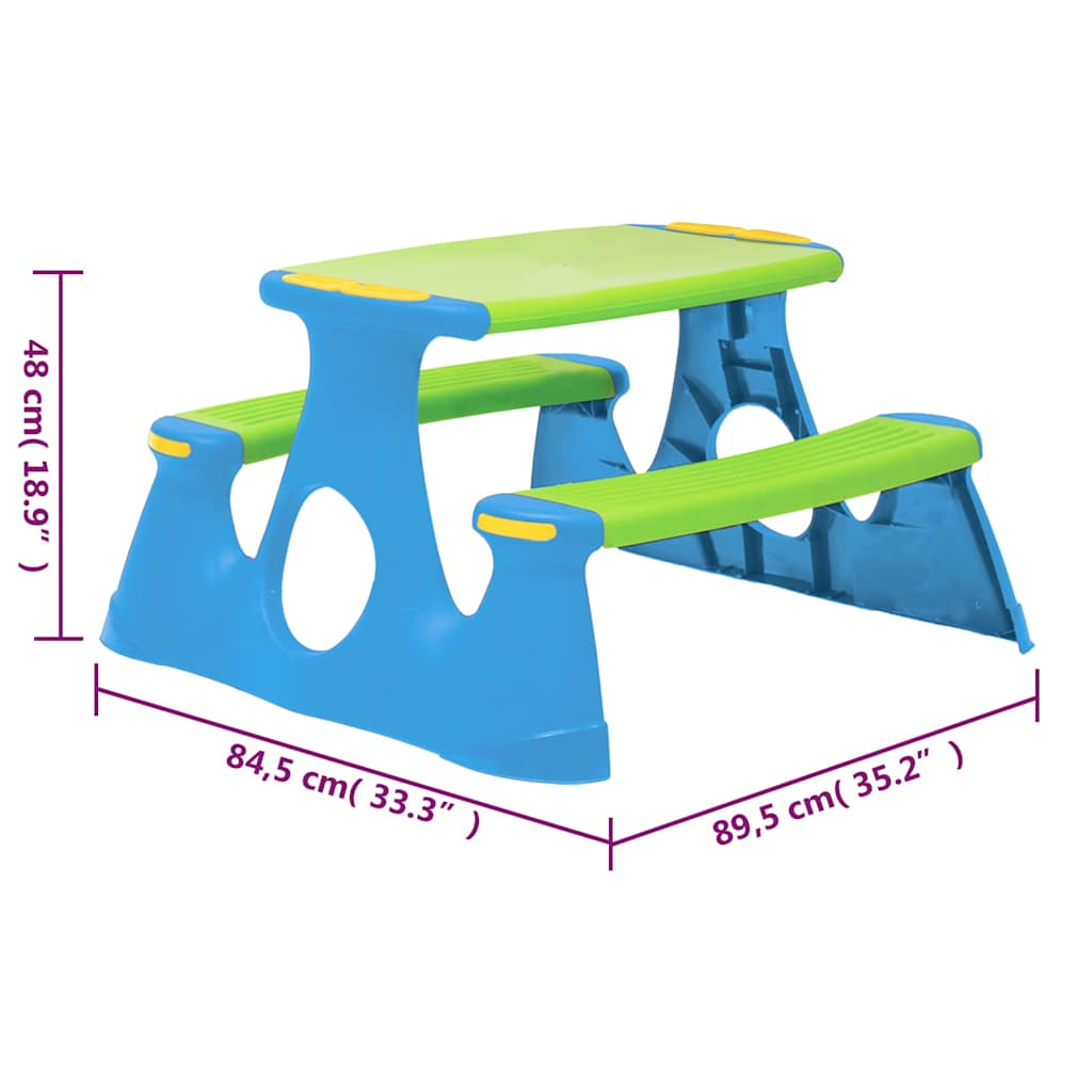 Mesa de pícnic para niños polipropileno 89,5x84,5x48 cm vidaXL