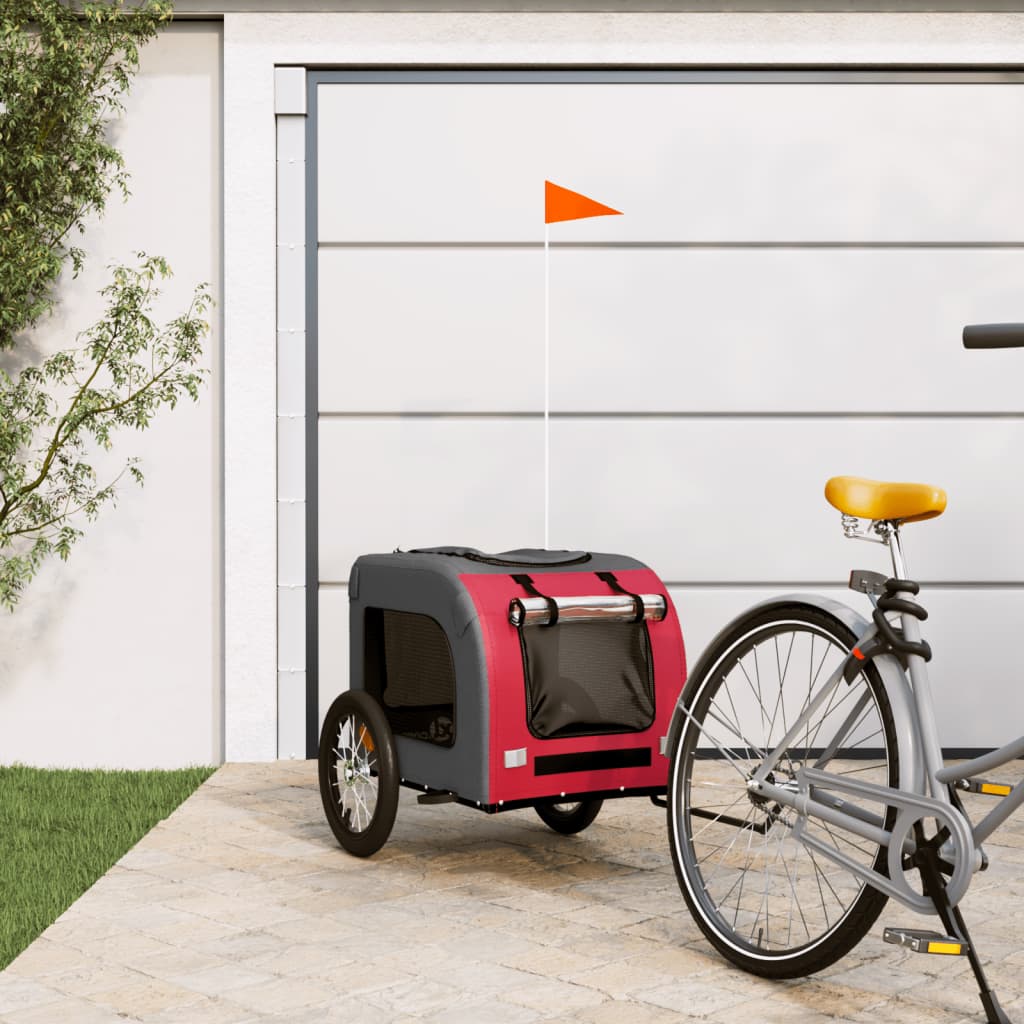 Vetonek Remolque de bicicleta mascotas hierro tela Oxford rojo gris