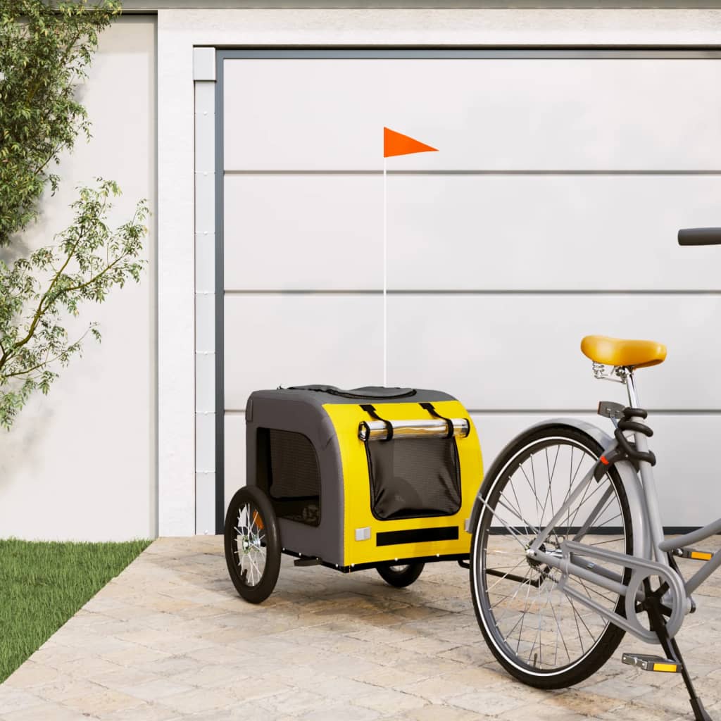 Vetonek Remolque de bicicleta mascotas hierro tela Oxford amarillo gris