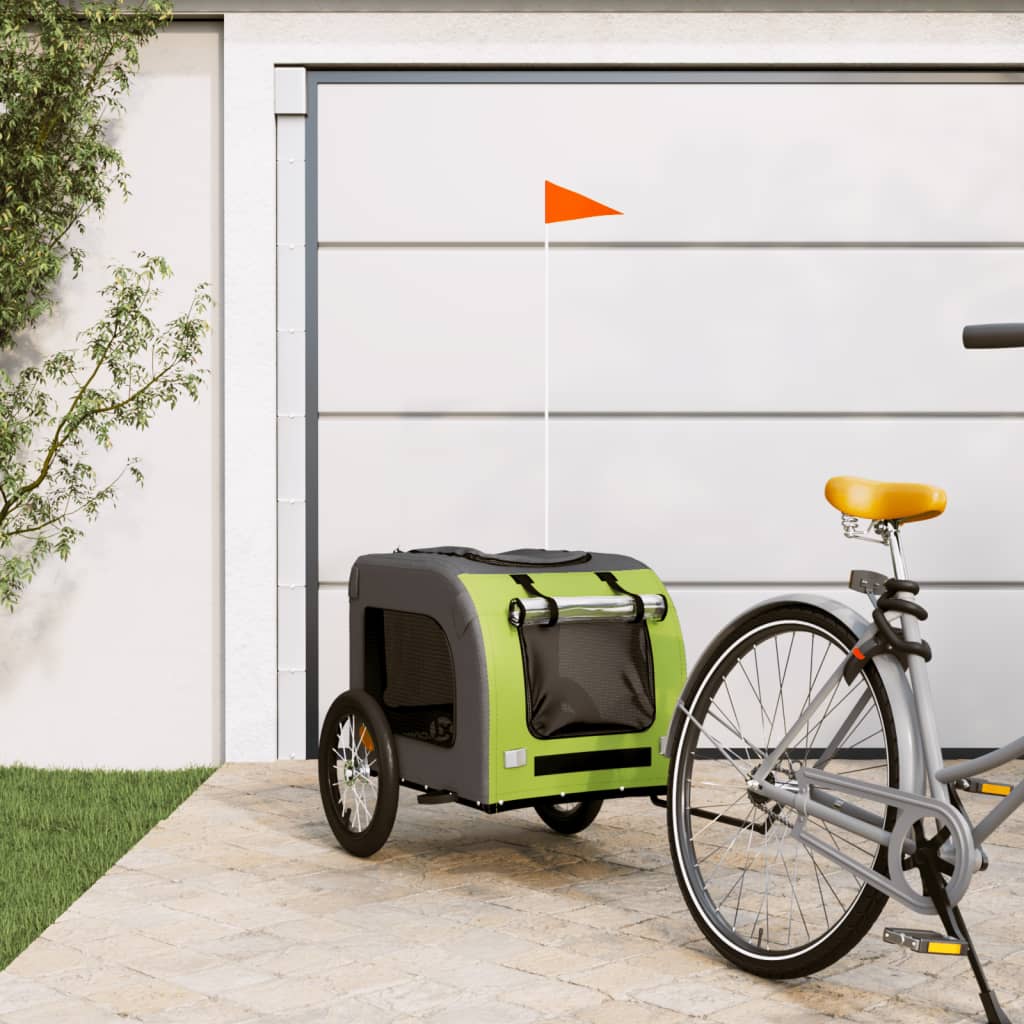 Vetonek Remolque de bicicleta mascotas hierro tela Oxford verde gris