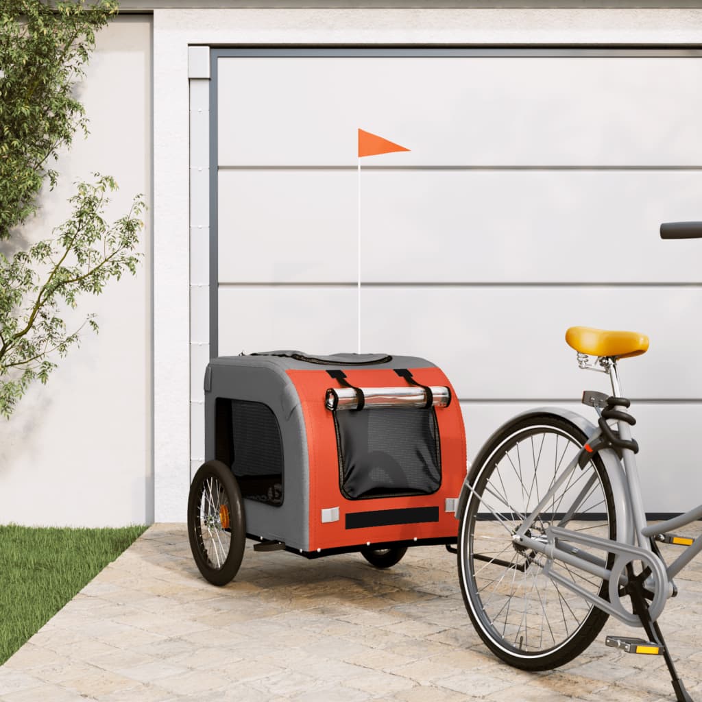 Vetonek Remolque de bicicleta mascotas hierro tela Oxford naranja gris