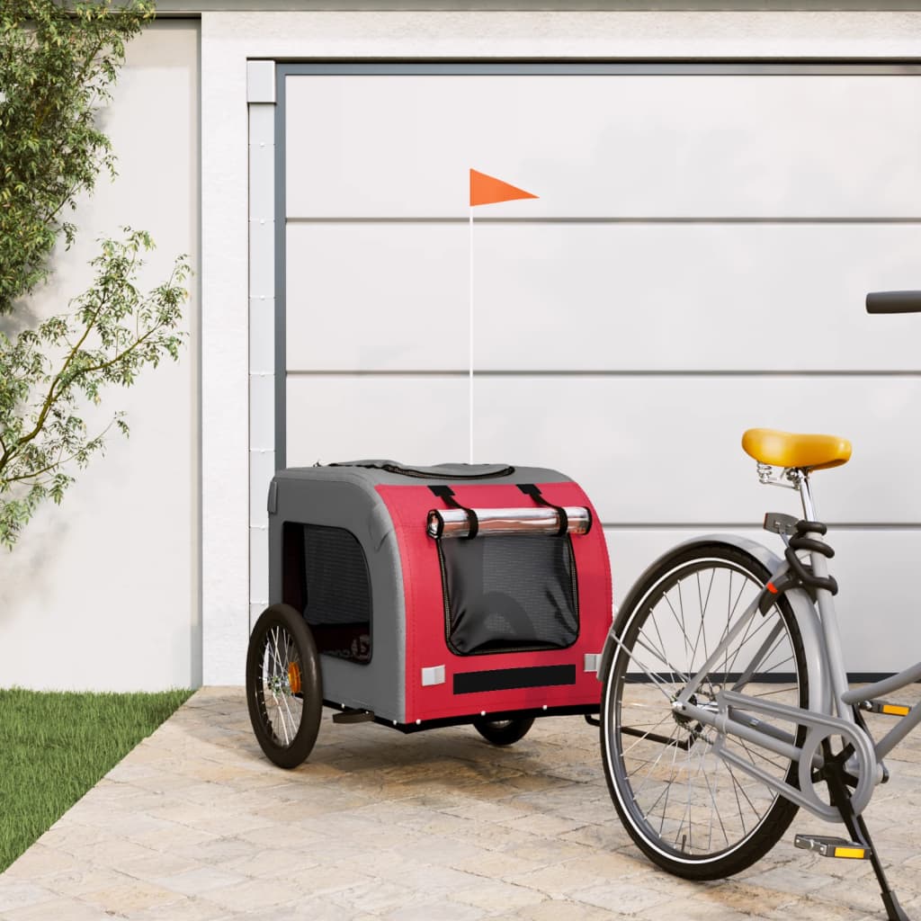 Vetonek Remolque de bicicleta mascotas hierro tela Oxford rojo gris