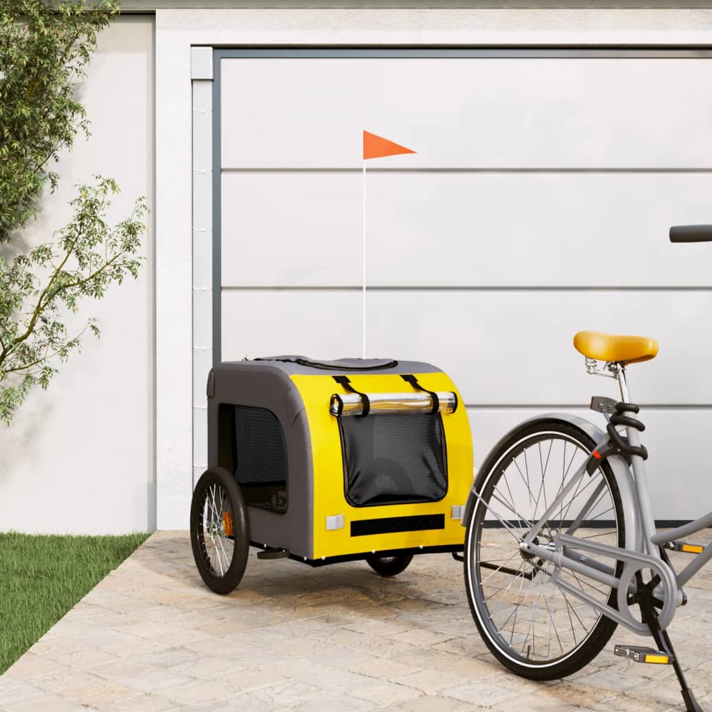 Vetonek Remolque de bicicleta mascotas hierro tela Oxford amarillo gris