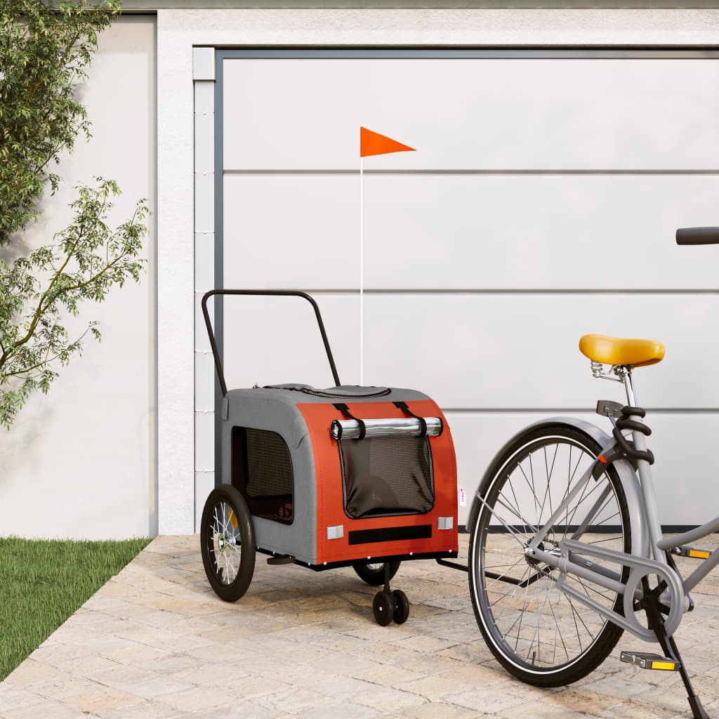 Vetonek Remolque de bicicleta mascotas hierro tela Oxford naranja gris