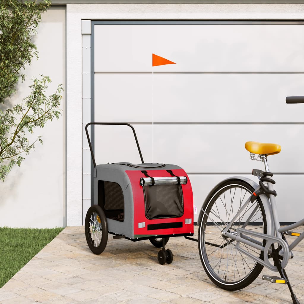 Vetonek Remolque de bicicleta mascotas hierro tela Oxford rojo gris