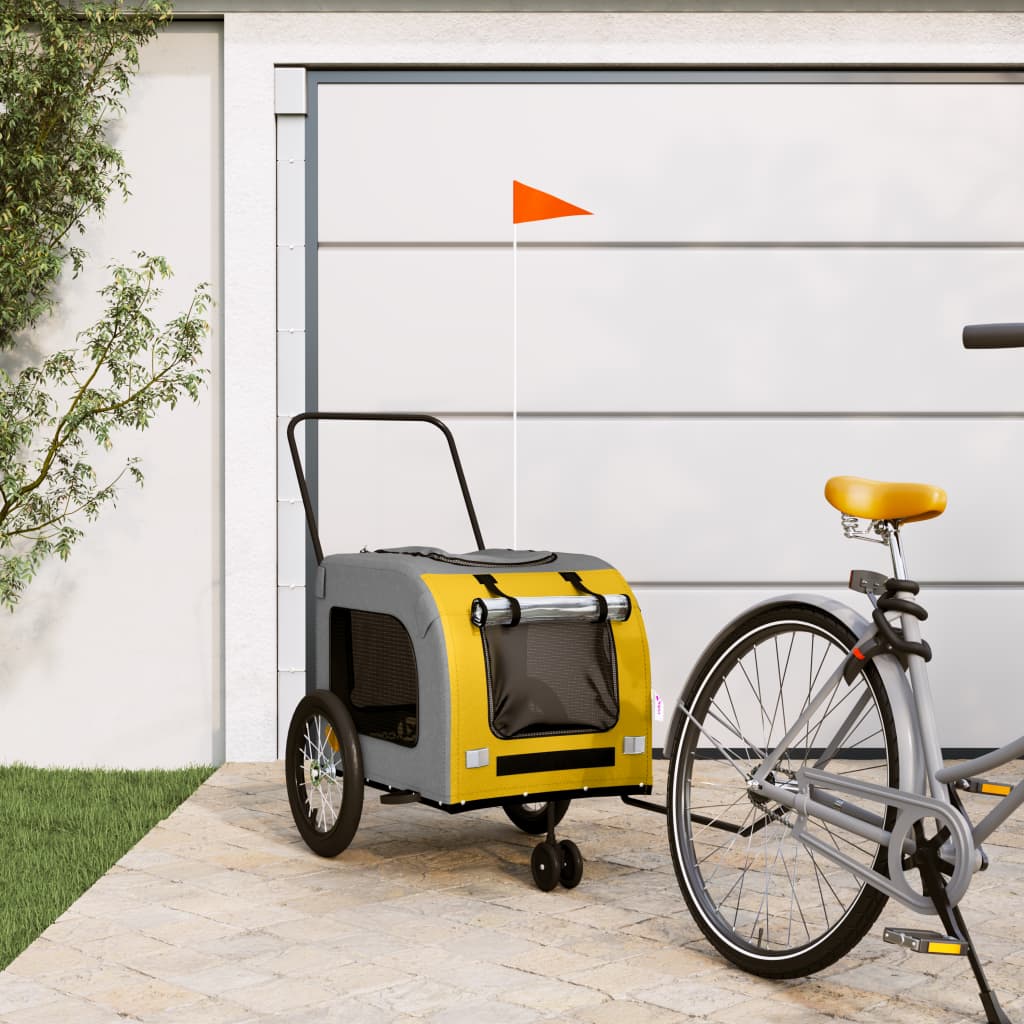 Vetonek Remolque de bicicleta mascotas hierro tela Oxford amarillo gris