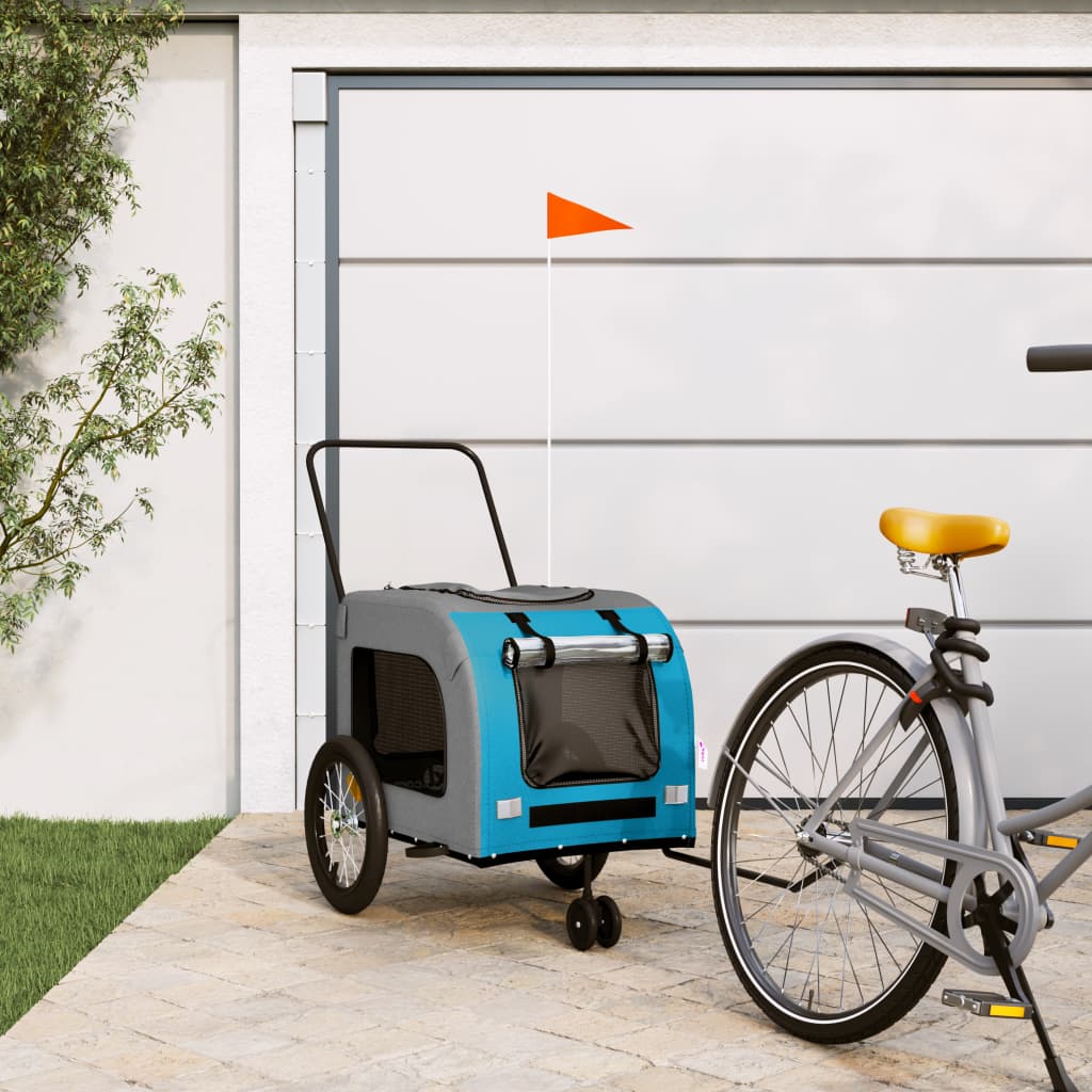 Vetonek Remolque de bicicleta mascotas hierro tela Oxford azul gris