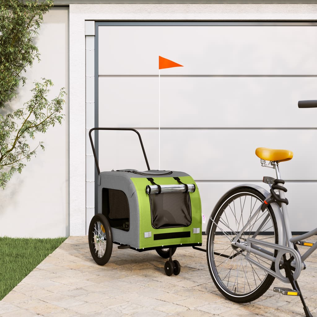 Vetonek Remolque de bicicleta mascotas hierro tela Oxford verde gris