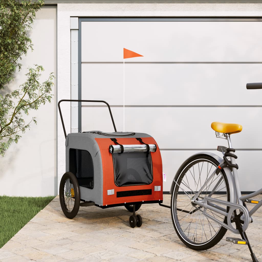 Vetonek Remolque de bicicleta mascotas hierro tela Oxford naranja gris