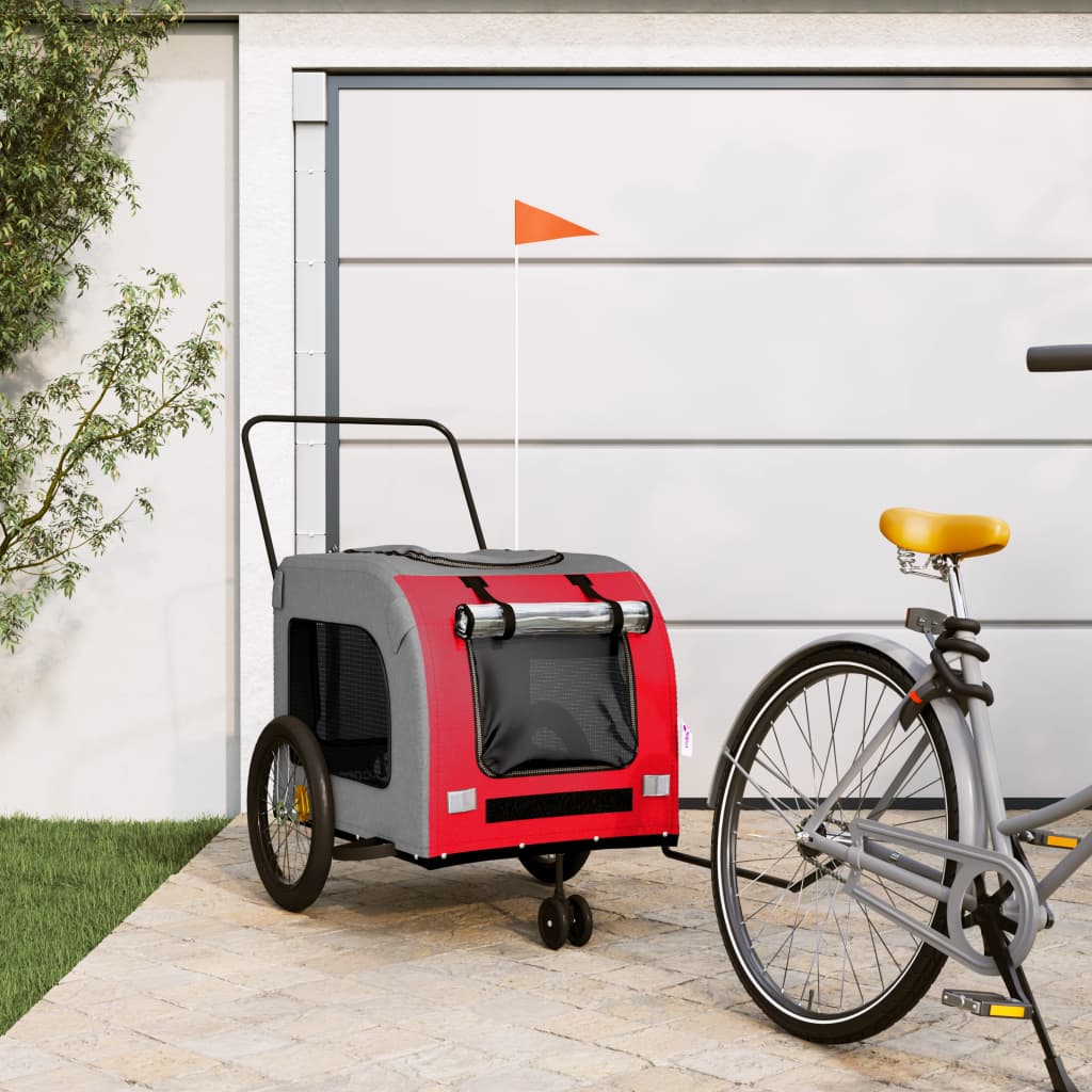 Vetonek Remolque de bicicleta mascotas hierro tela Oxford rojo gris