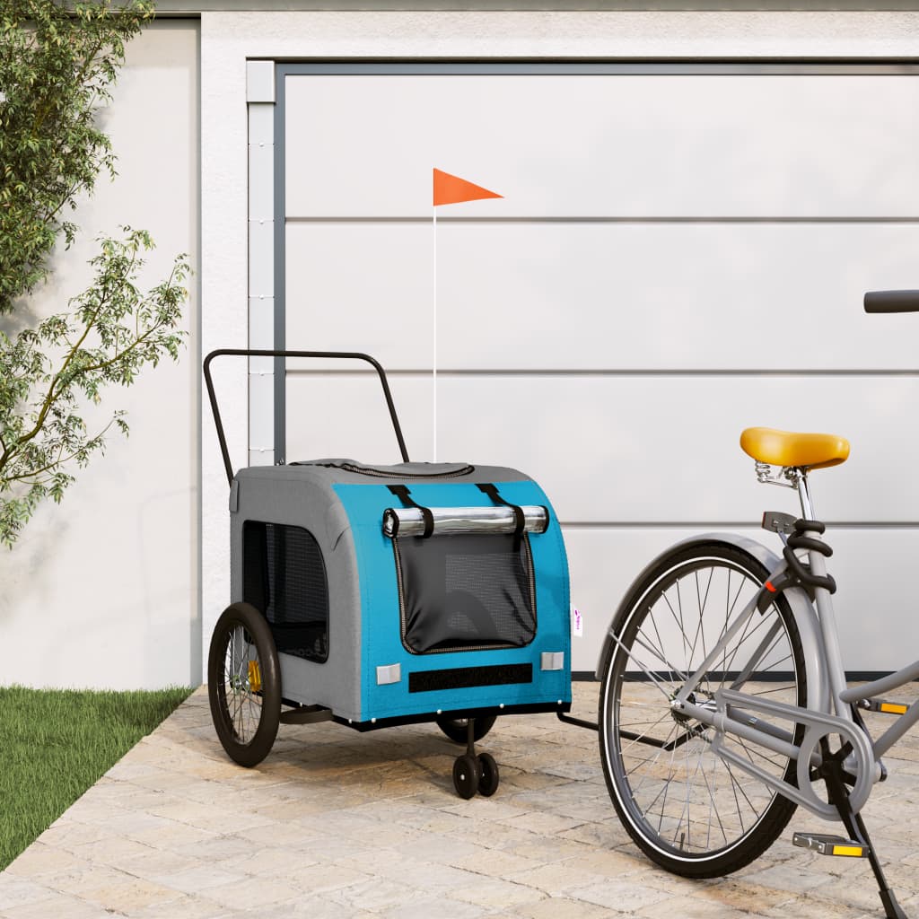 Vetonek Remolque de bicicleta mascotas hierro tela Oxford azul gris