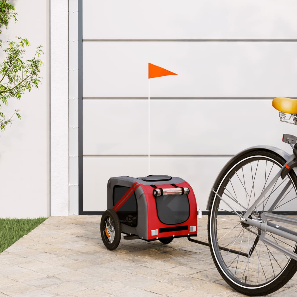 Vetonek Remolque de bicicleta mascotas hierro tela Oxford rojo gris