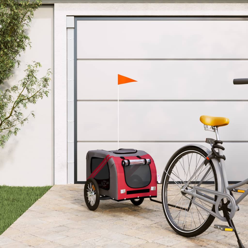 Vetonek Remolque de bicicleta mascotas hierro tela Oxford rojo gris