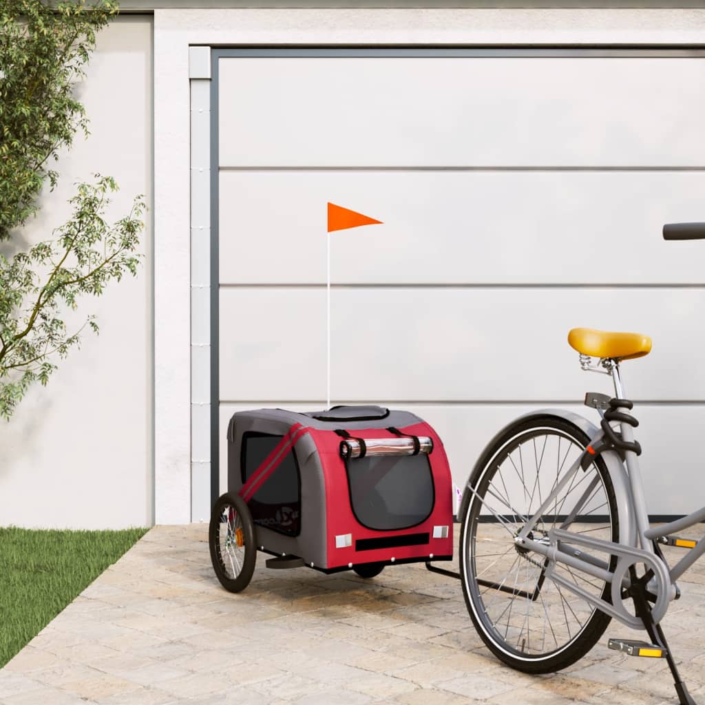 Vetonek Remolque de bicicleta mascotas hierro tela Oxford rojo gris