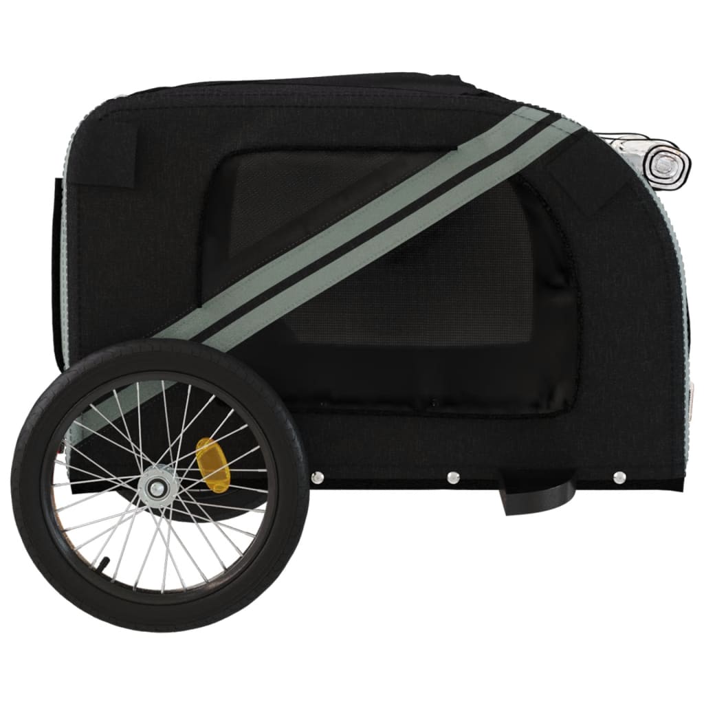 Remolque bicicleta para mascotas hierro tela Oxford negro gris vidaXL