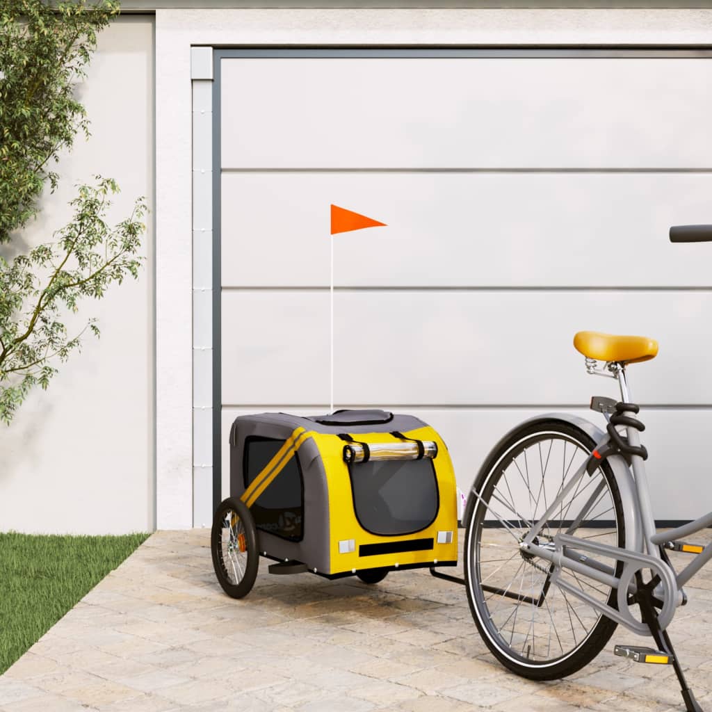 Vetonek Remolque de bicicleta mascotas hierro tela Oxford amarillo gris