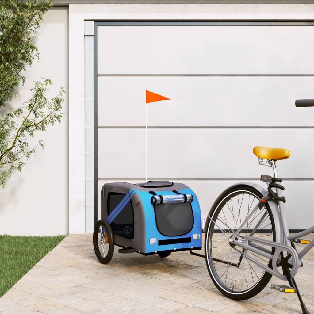 Vetonek Remolque de bicicleta mascotas hierro tela Oxford azul gris