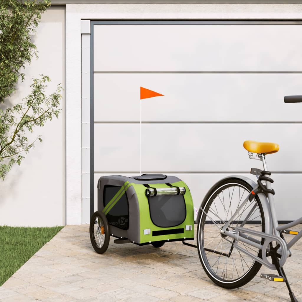 Vetonek Remolque de bicicleta mascotas hierro tela Oxford verde gris