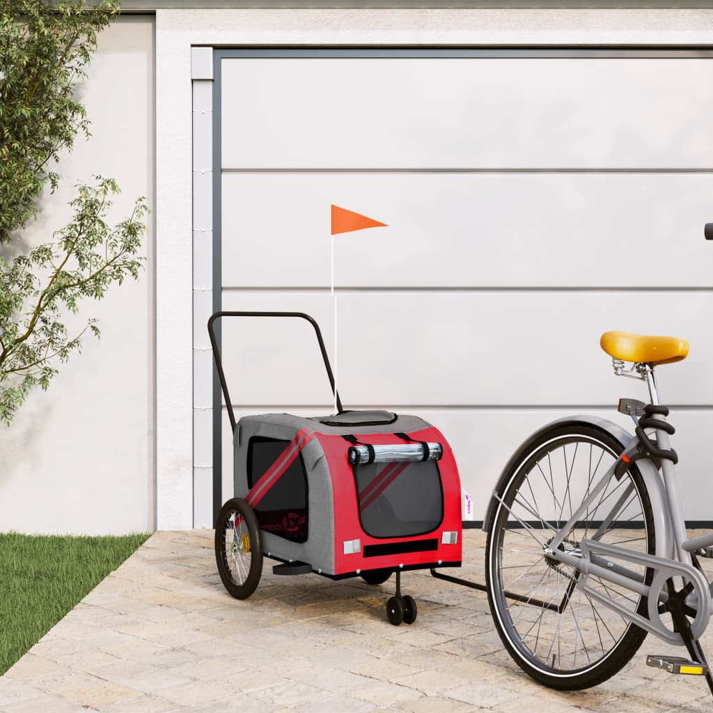 Vetonek Remolque de bicicleta mascotas hierro tela Oxford rojo gris