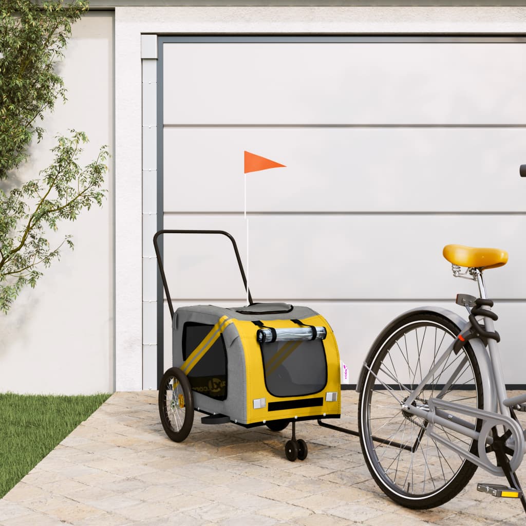 Vetonek Remolque de bicicleta mascotas hierro tela Oxford amarillo gris