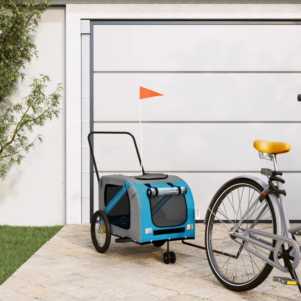 Vetonek Remolque de bicicleta mascotas hierro tela Oxford azul gris