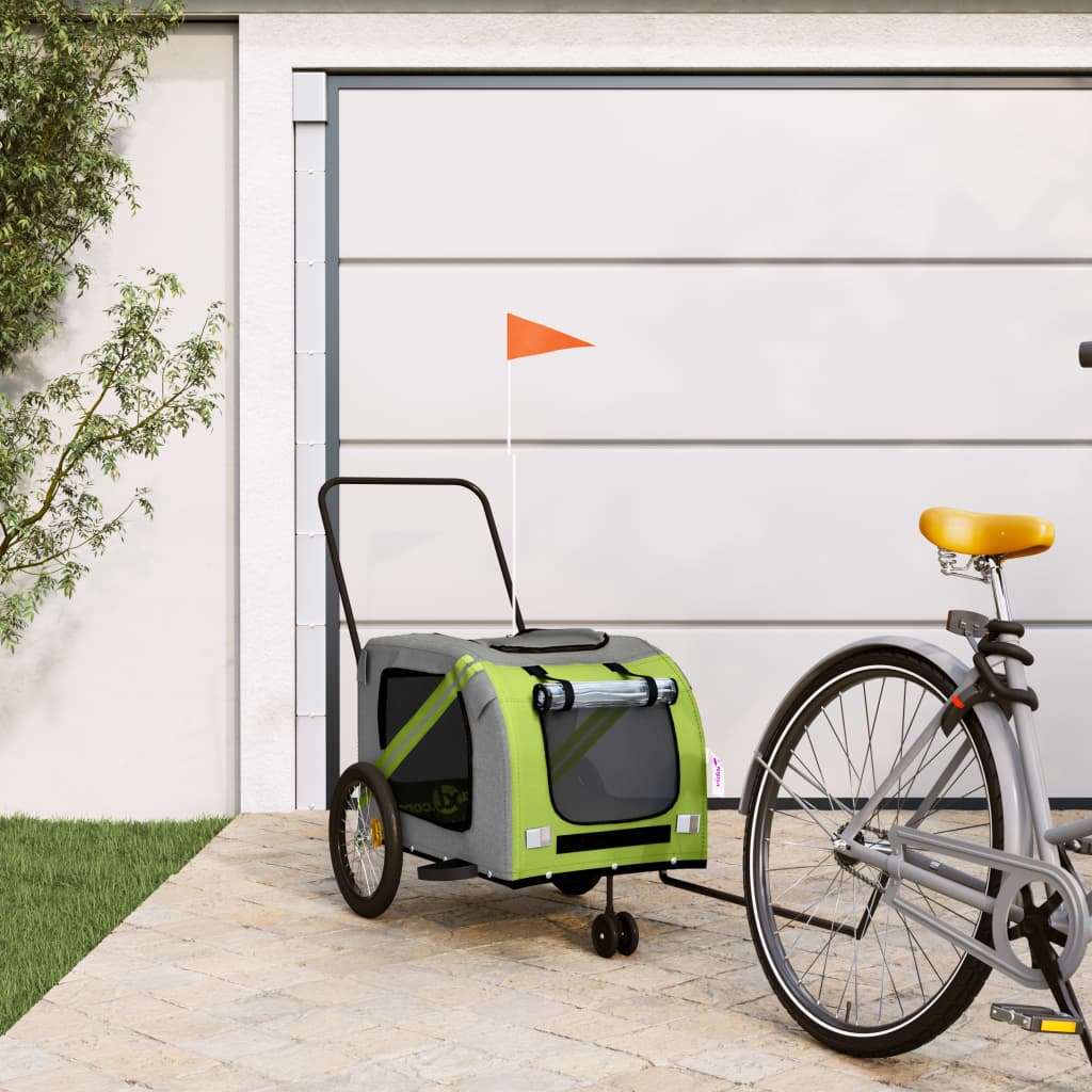 Vetonek Remolque de bicicleta mascotas hierro tela Oxford verde gris