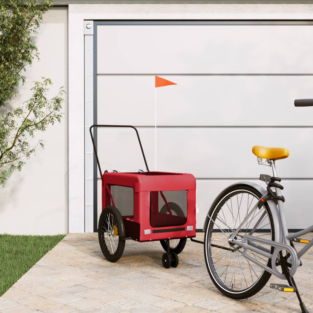 Vetonek Remolque de bicicleta mascotas hierro tela Oxford rojo negro