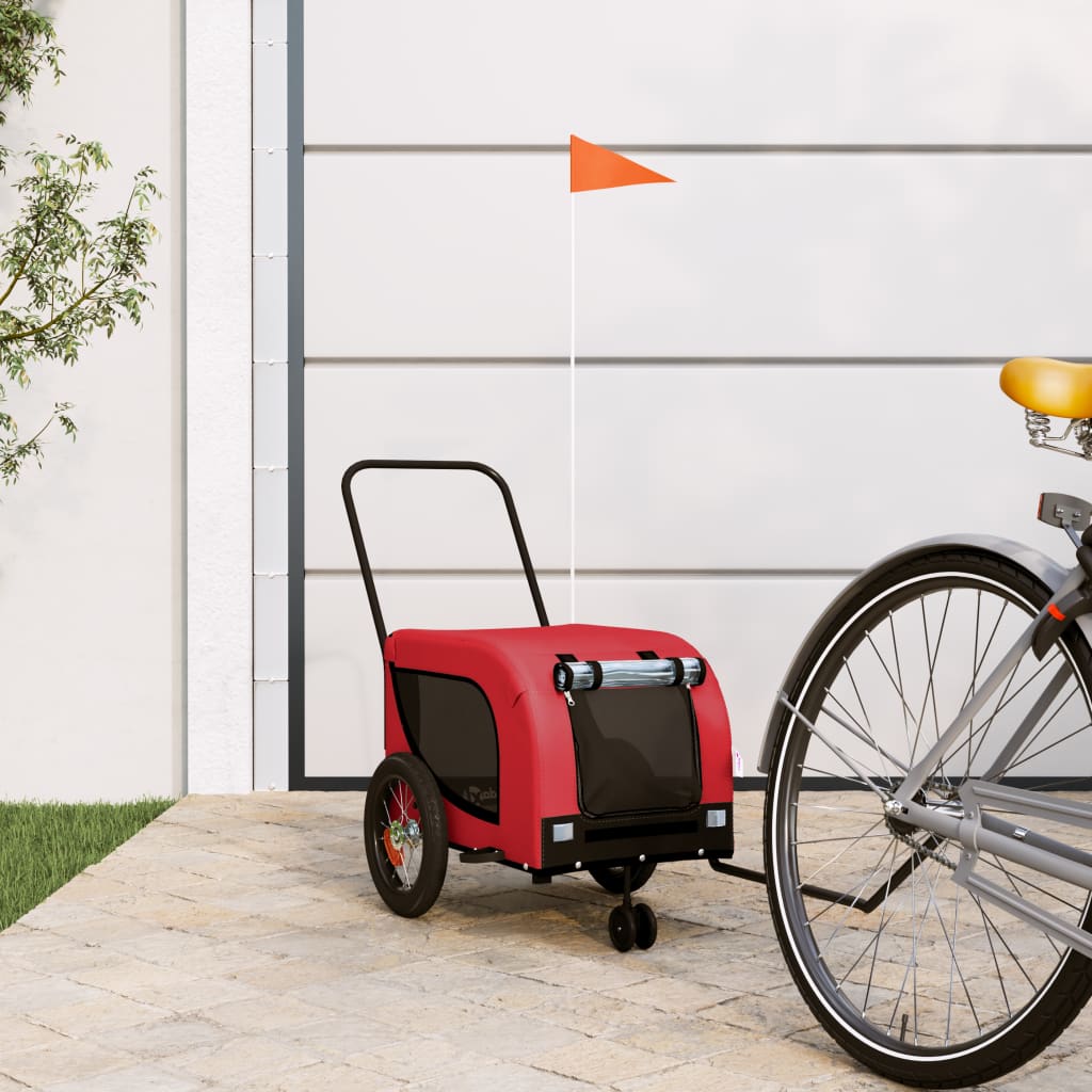 Vetonek Remolque de bicicleta mascotas hierro tela Oxford rojo negro