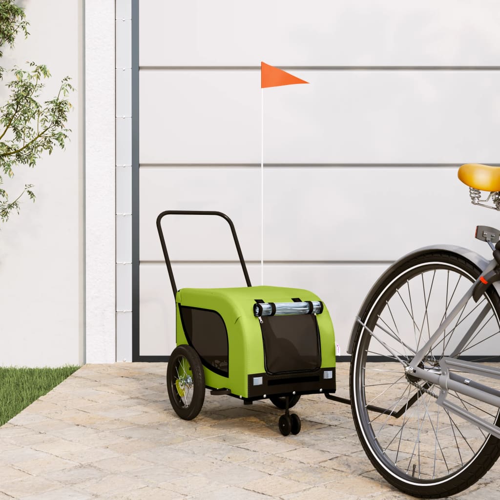 Vetonek Remolque de bicicleta mascotas hierro tela Oxford verde negro