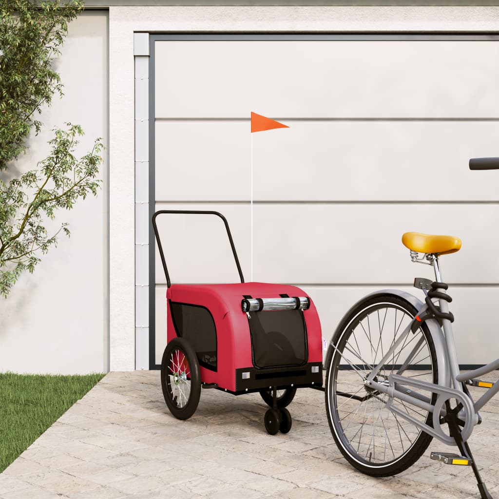 Vetonek Remolque de bicicleta mascotas hierro tela Oxford rojo negro