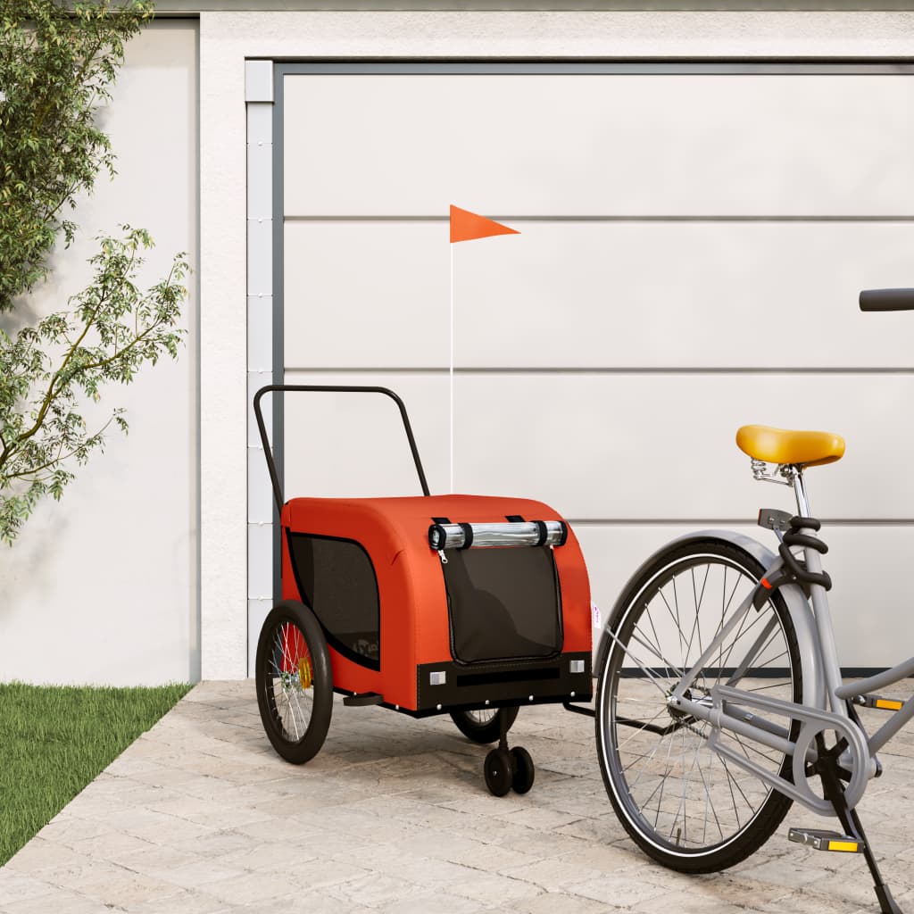 Vetonek Remolque de bicicleta mascotas hierro tela Oxford naranja negro