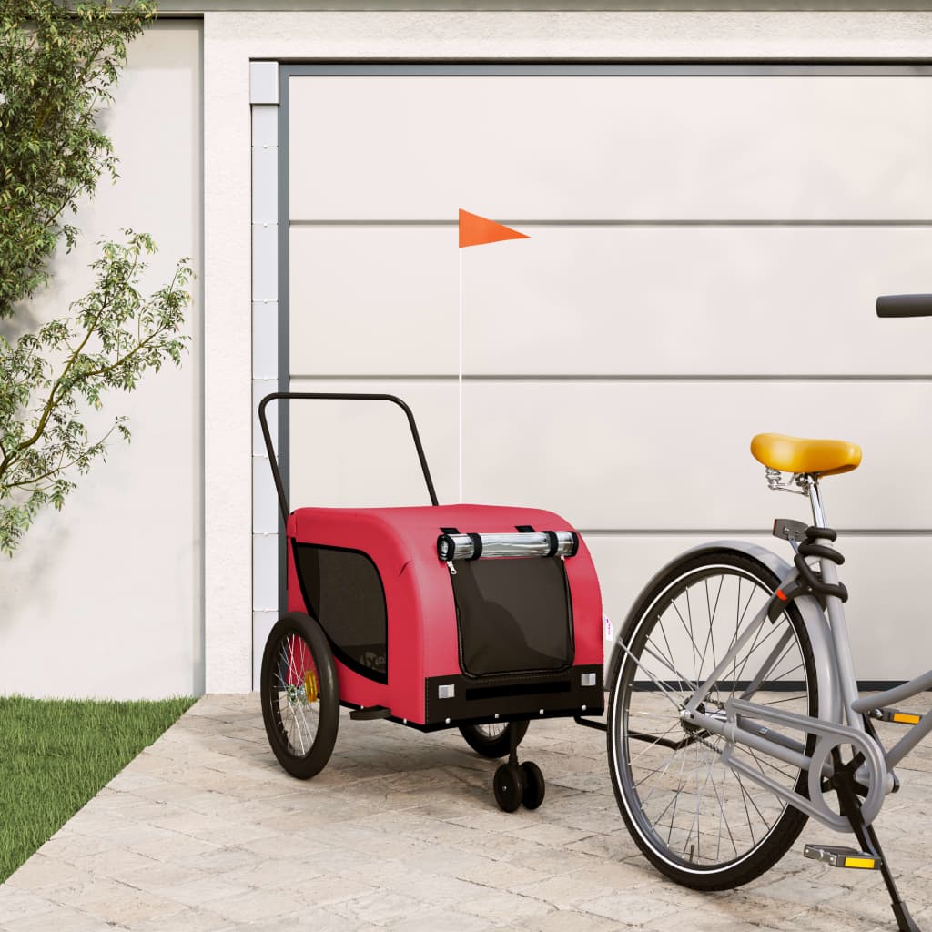 Vetonek Remolque de bicicleta mascotas hierro tela Oxford rojo negro