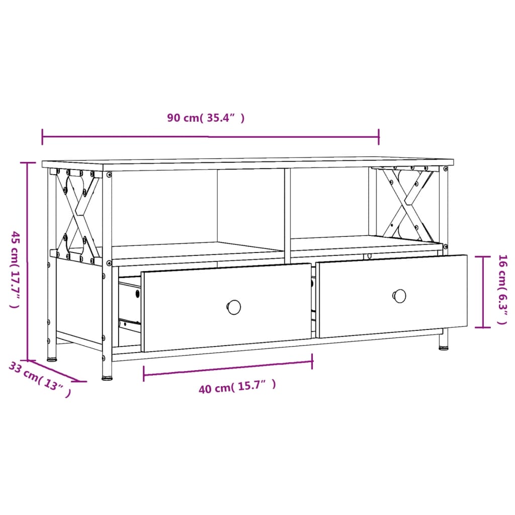 Black iron and wood tv furniture 90x33x45 cm