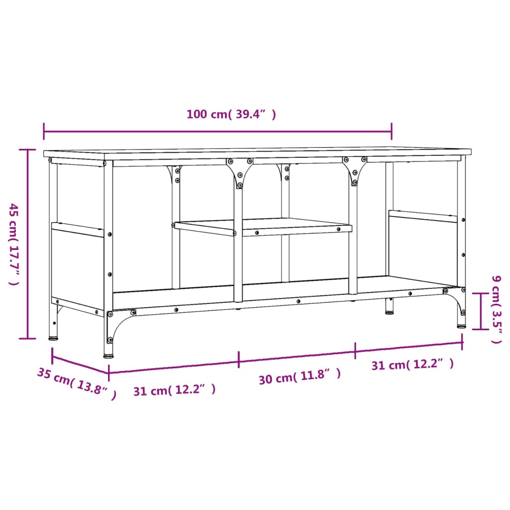 Mueble TV hierro y madera gris Sonoma 100x35x45cm