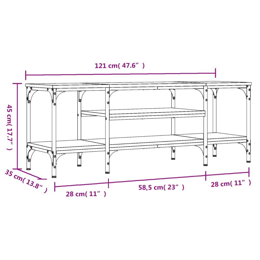 Mueble de TV hierro y madera negro 121x35x45 cm