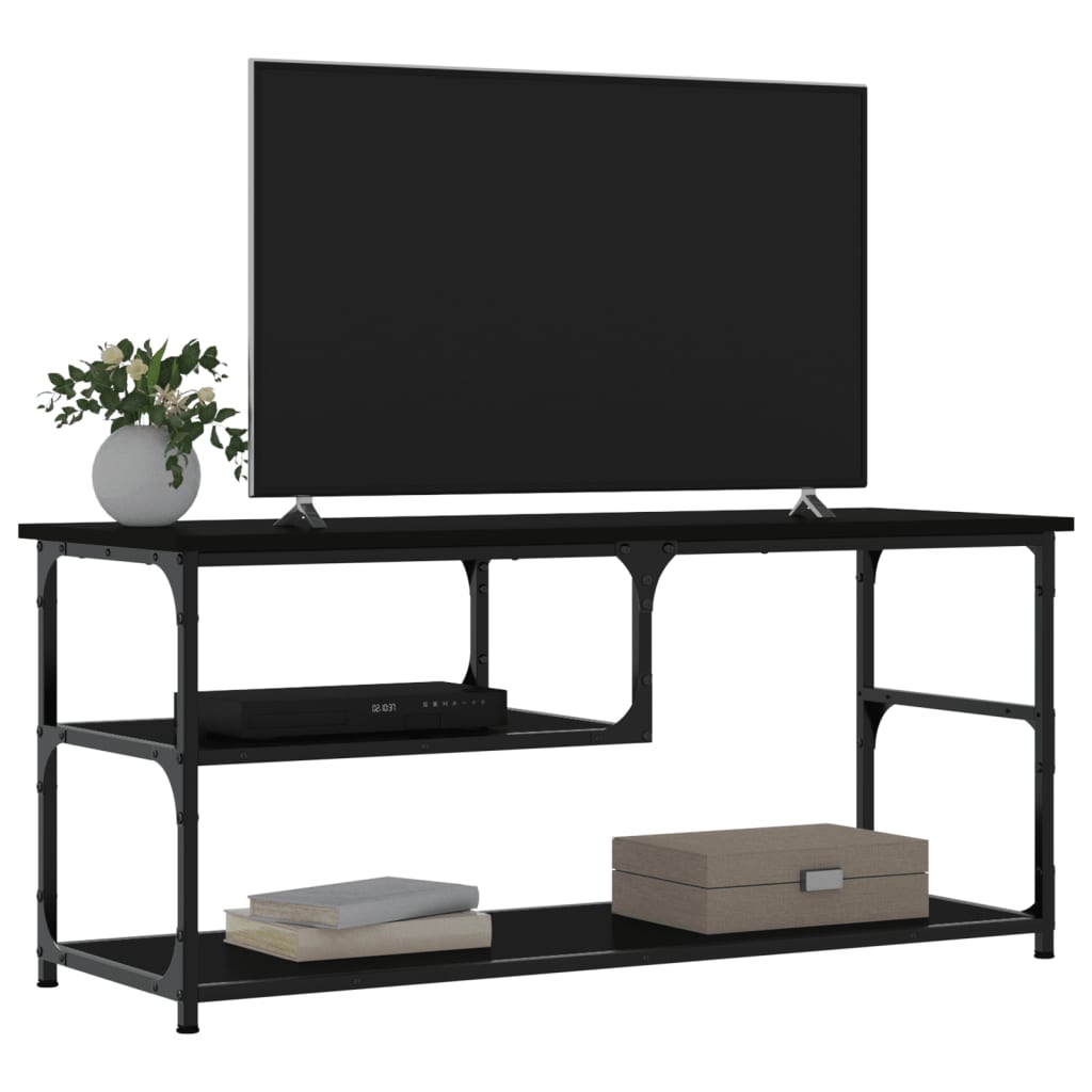 Mueble de TV madera y acero negro 103x38x46,5 cm