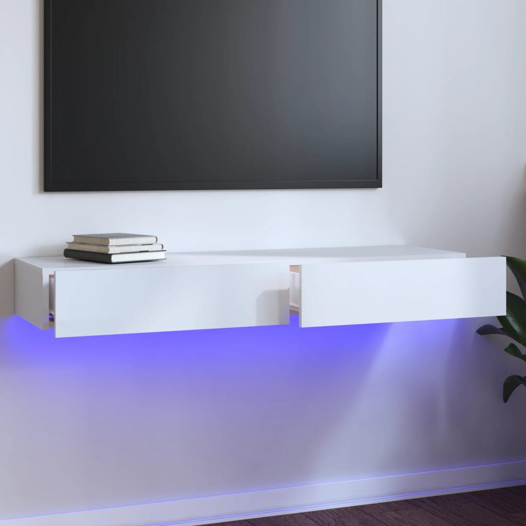 Vetonek Mueble para TV con luces LED blanco brillante 120x35x15,5 cm