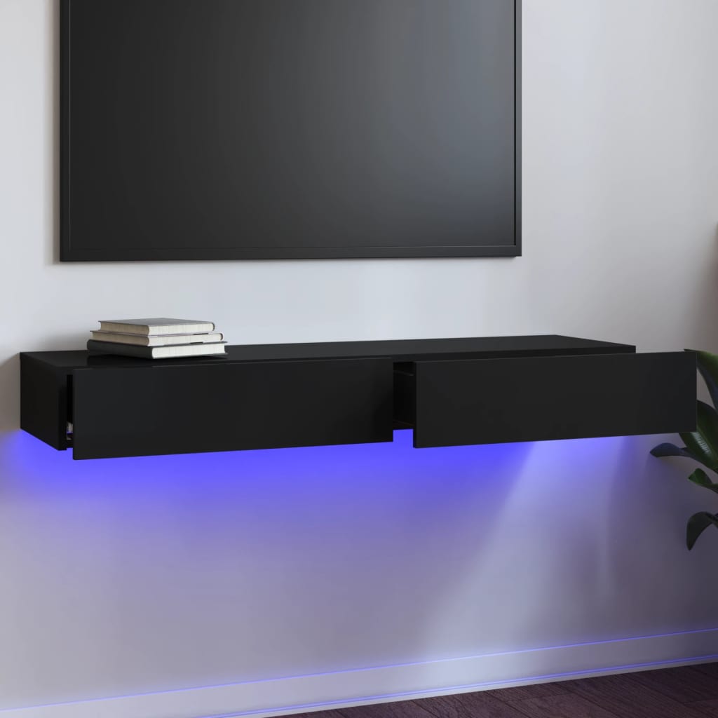 Vetonek Mueble para TV con luces LED negro brillante 120x35x15,5 cm