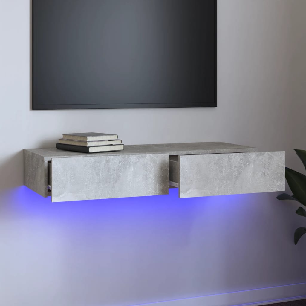 Vetonek Mueble para TV con luces LED gris hormigón 90x35x15,5 cm