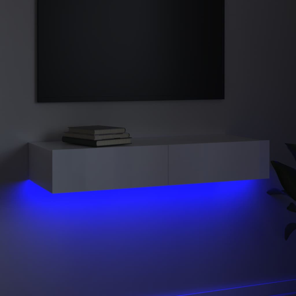 Mueble de TV con luces LED blanco brillante 90x35x15,5 cm