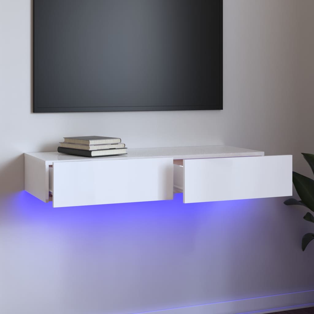 Vetonek Mueble de TV con luces LED blanco brillante 90x35x15,5 cm