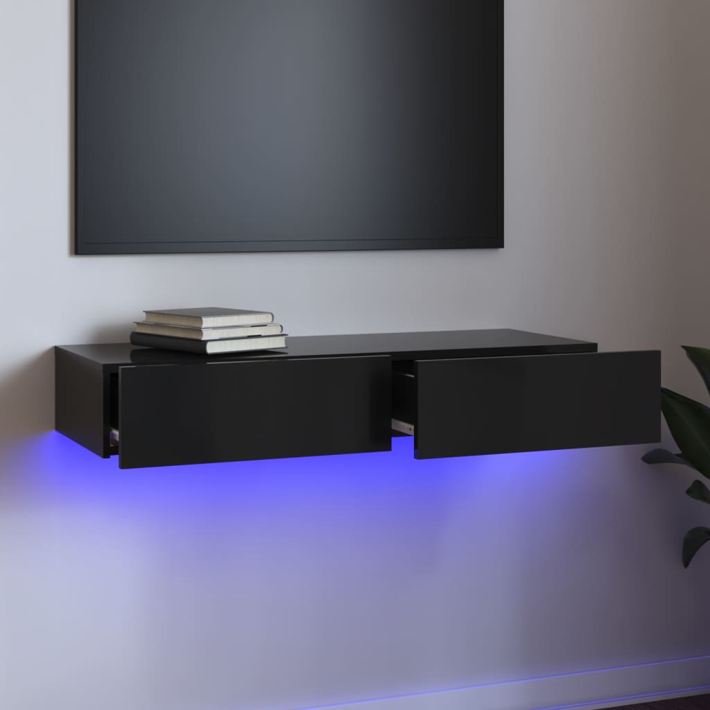 Vetonek Mueble para TV con luces LED negro brillante 90x35x15,5 cm